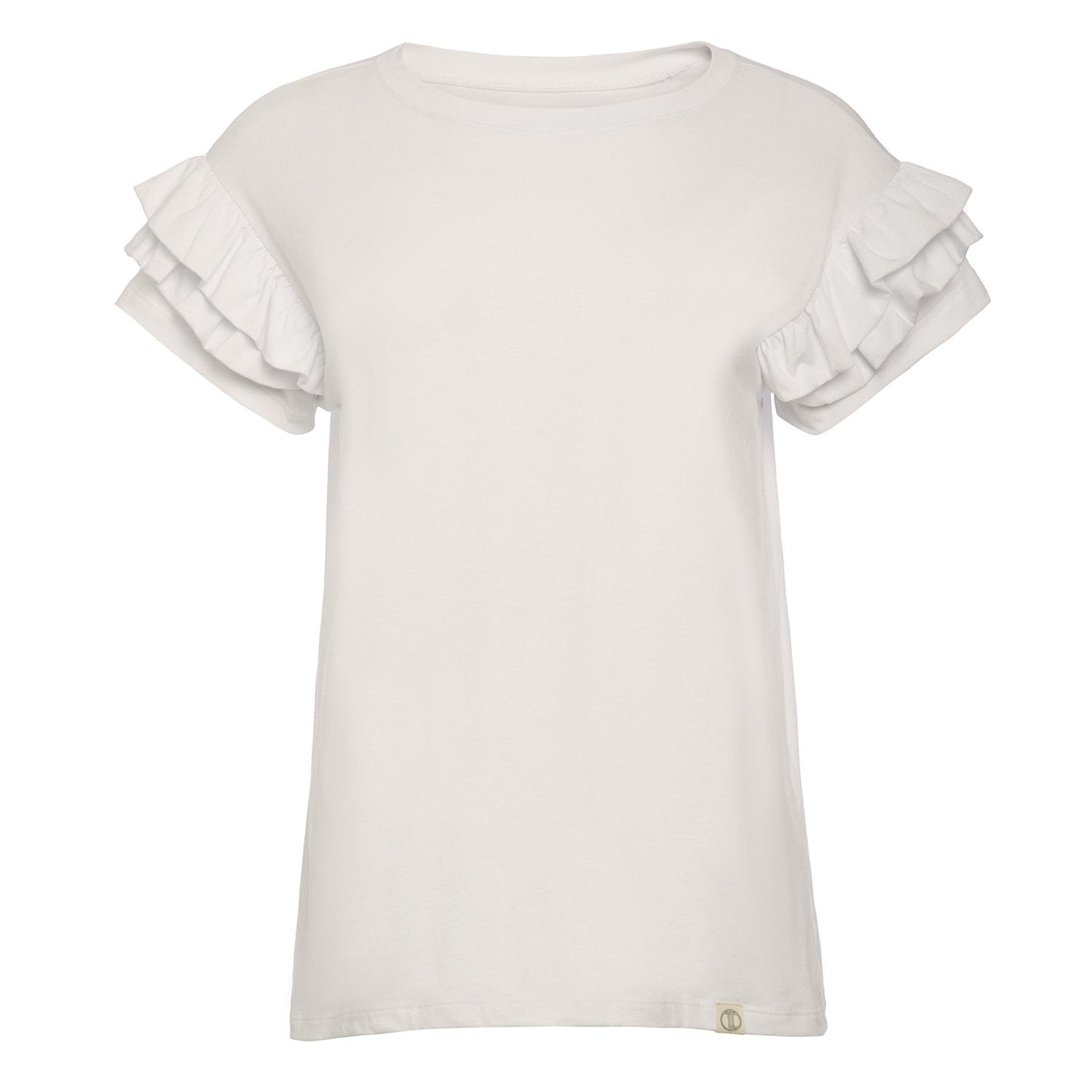 Ella Ruffle Sleeve Tee with classic crew neck and double ruffle short sleeves in organic cotton