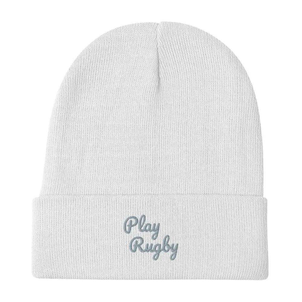 Embroidered Rugby Beanie with snug fit in cotton blend for warmth and comfort