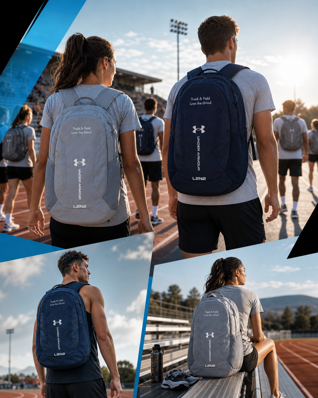 Under Armour backpack for track athletes on a running track — L2N2 competition backpack