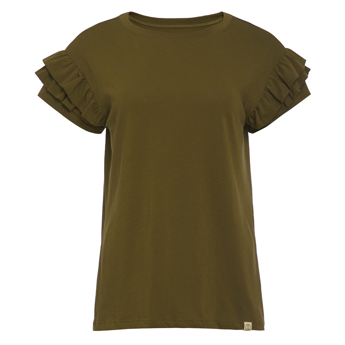Ella Ruffle Sleeve Tee in white organic cotton with double ruffle short sleeves and classic crew neckline