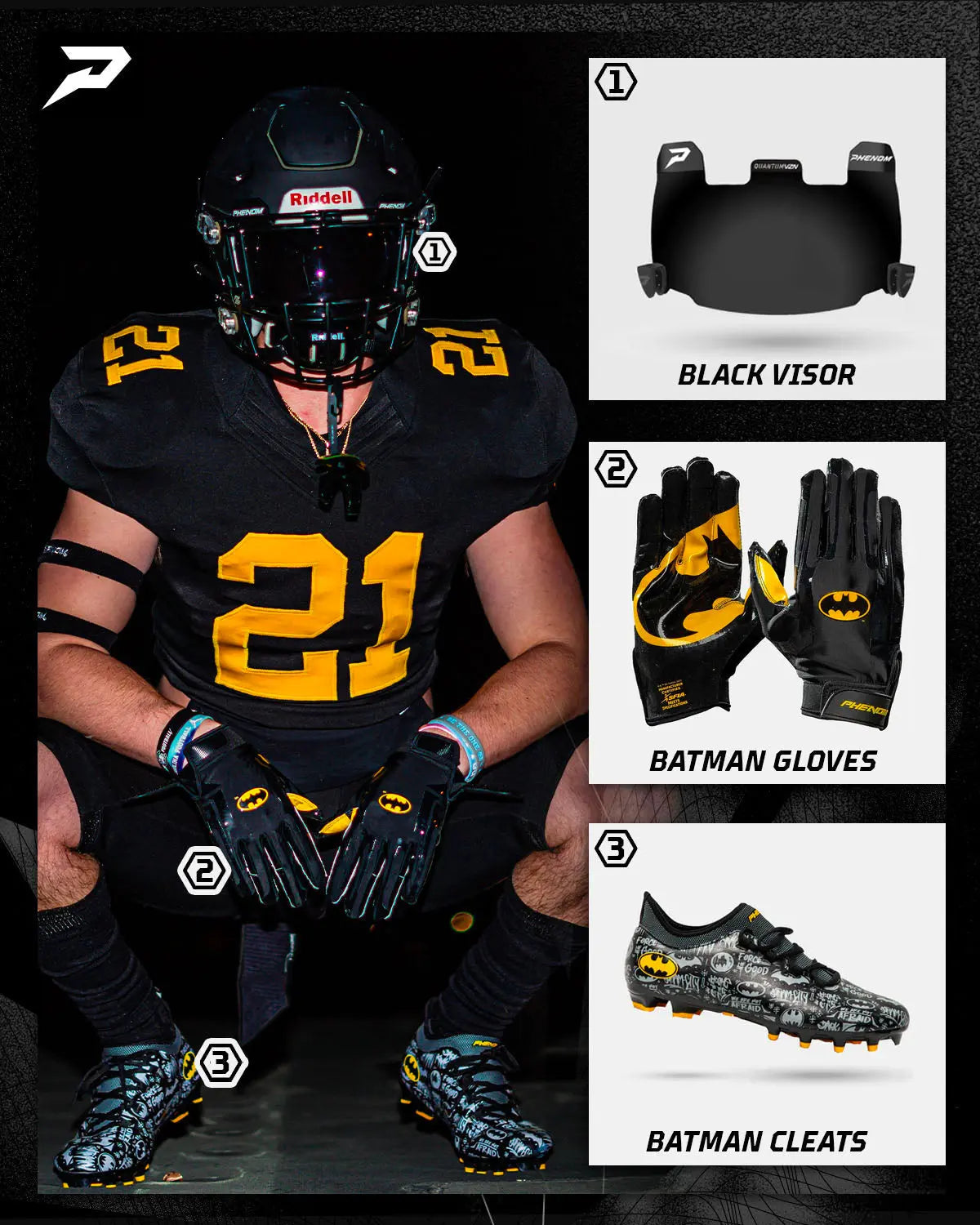 Batman Football Cleats - Velocity 2.0 by Phenom Elite Phenom Elite Brand