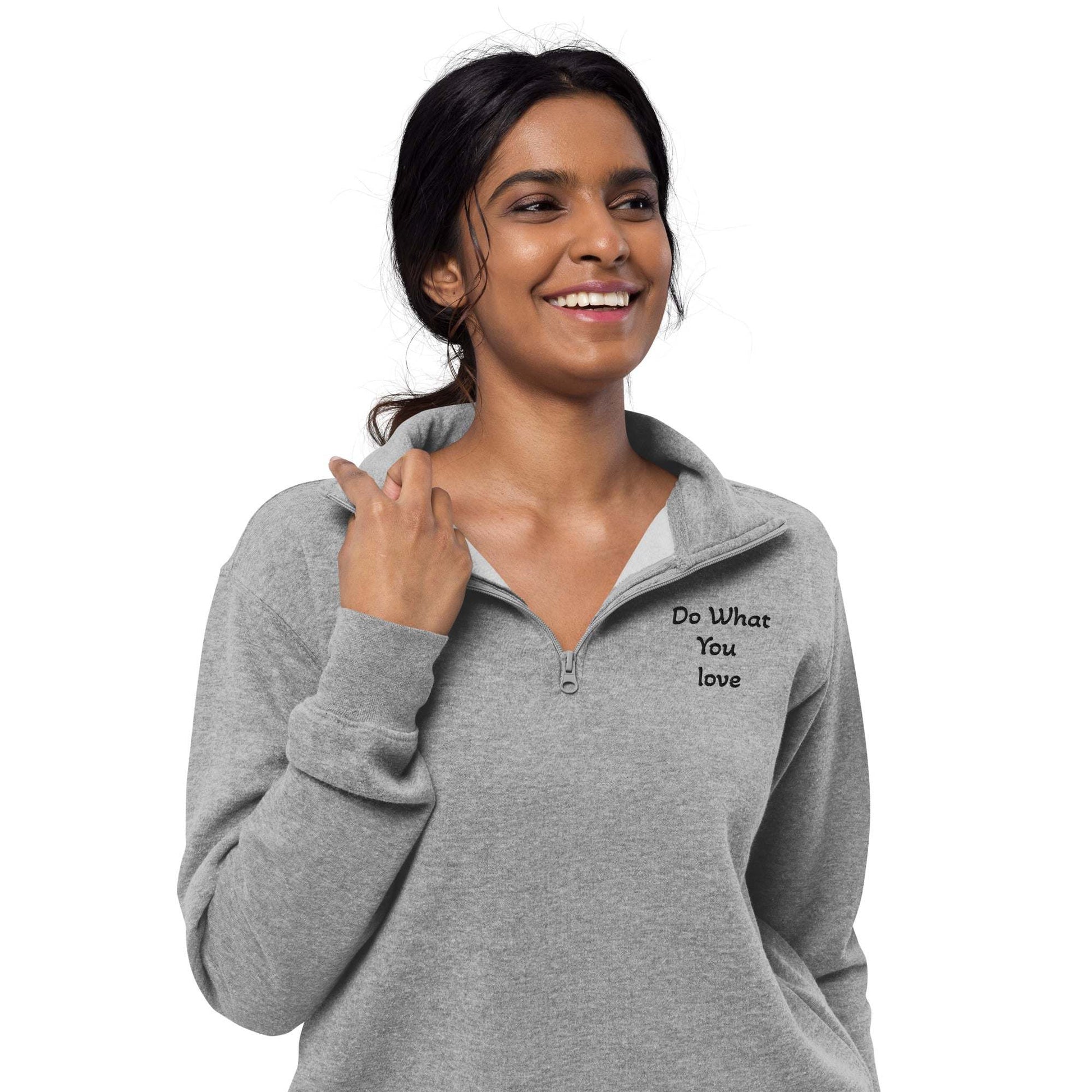 Carbon grey fleece pullover with quarter zipper and ribbed cuffs for cozy warmth
