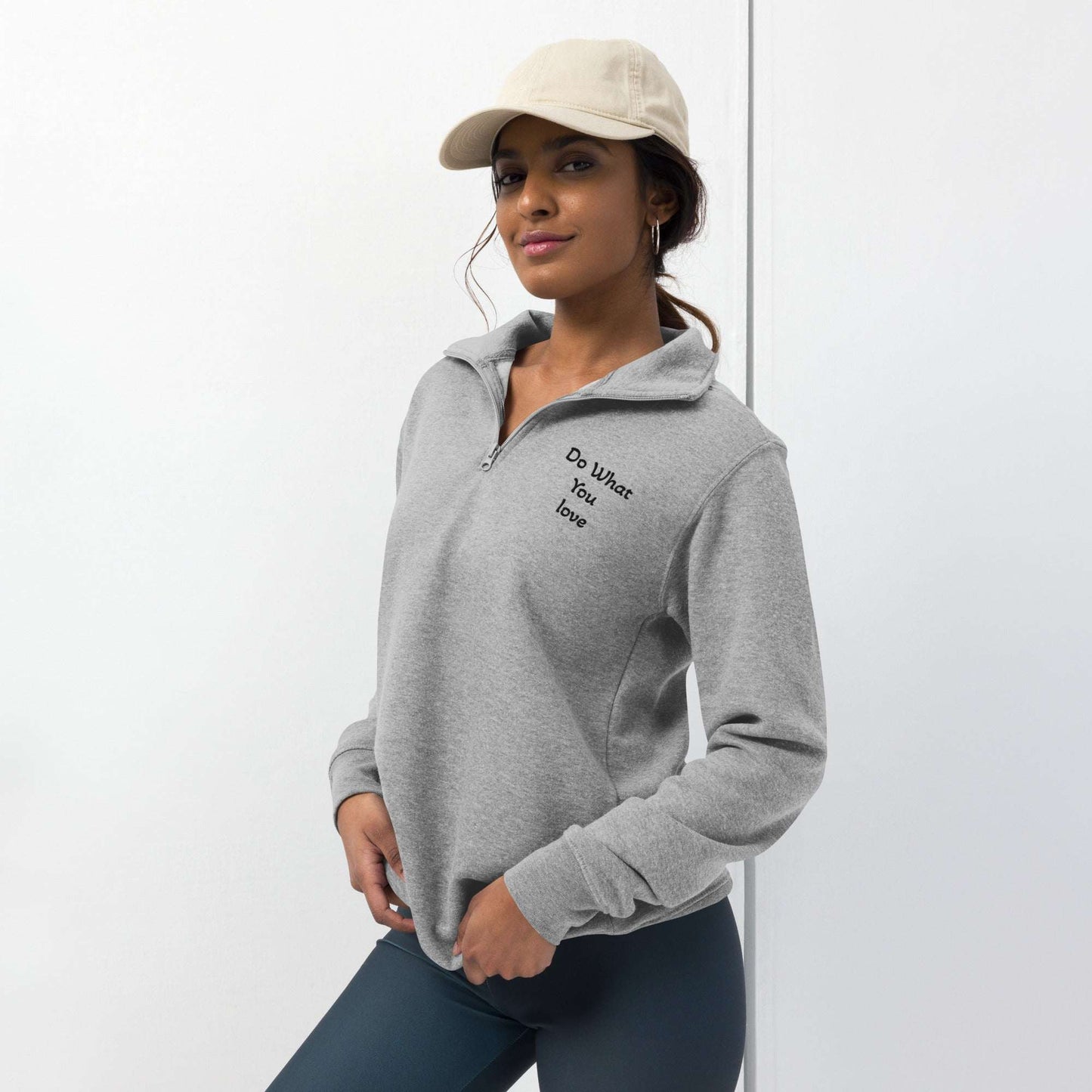 Carbon grey fleece pullover with quarter zipper and relaxed fit for cold weather comfort