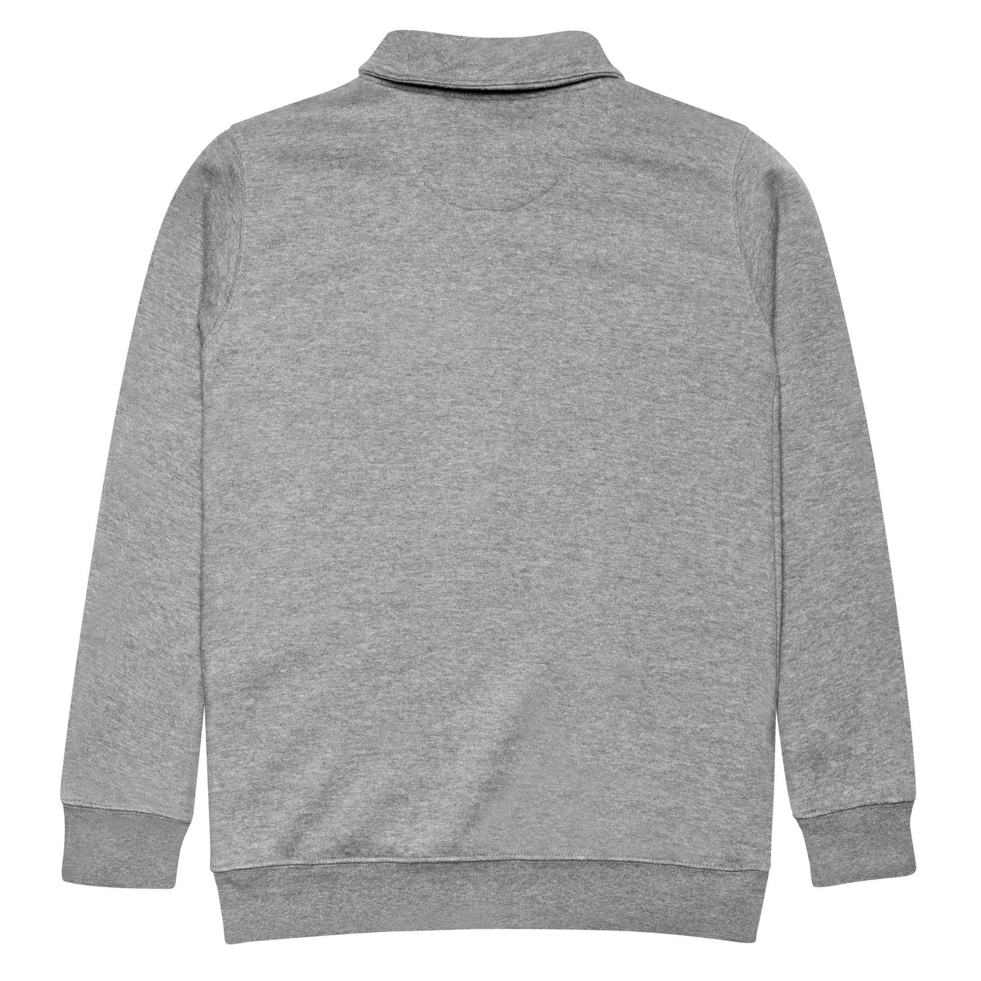 Carbon grey fleece pullover with quarter zipper, soft fleece inside and relaxed fit