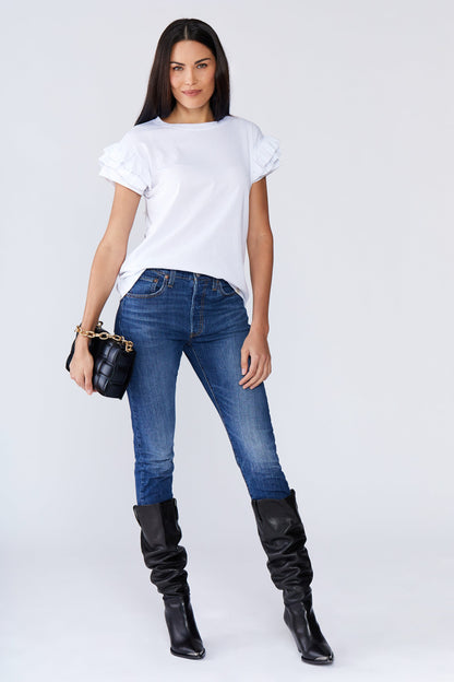 Ella Ruffle Sleeve Tee in organic cotton with double ruffle short sleeves and relaxed fit
