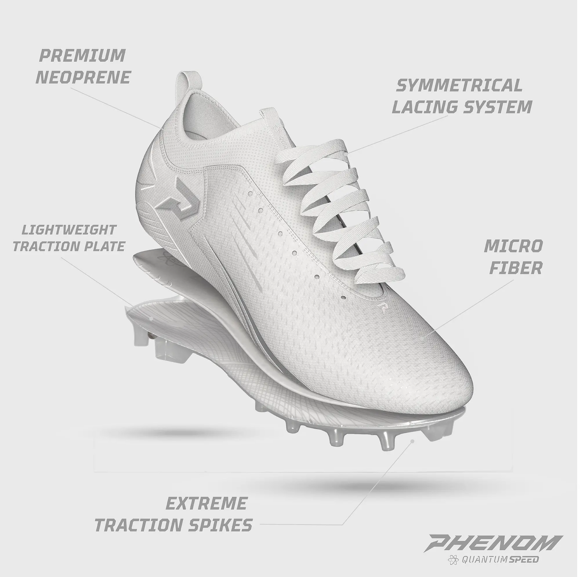 Quantum Speed: Football Cleats - White - Team Colors Phenom Elite Brand