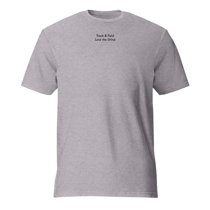 Short-sleeve t-shirt made of thick cotton, comfortable and soft, ideal for track and field, available in heather grey and white, with pre-shrunk fabric and double-stitched hems