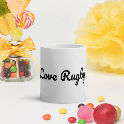 White glossy Rugby mug L2N2  11oz