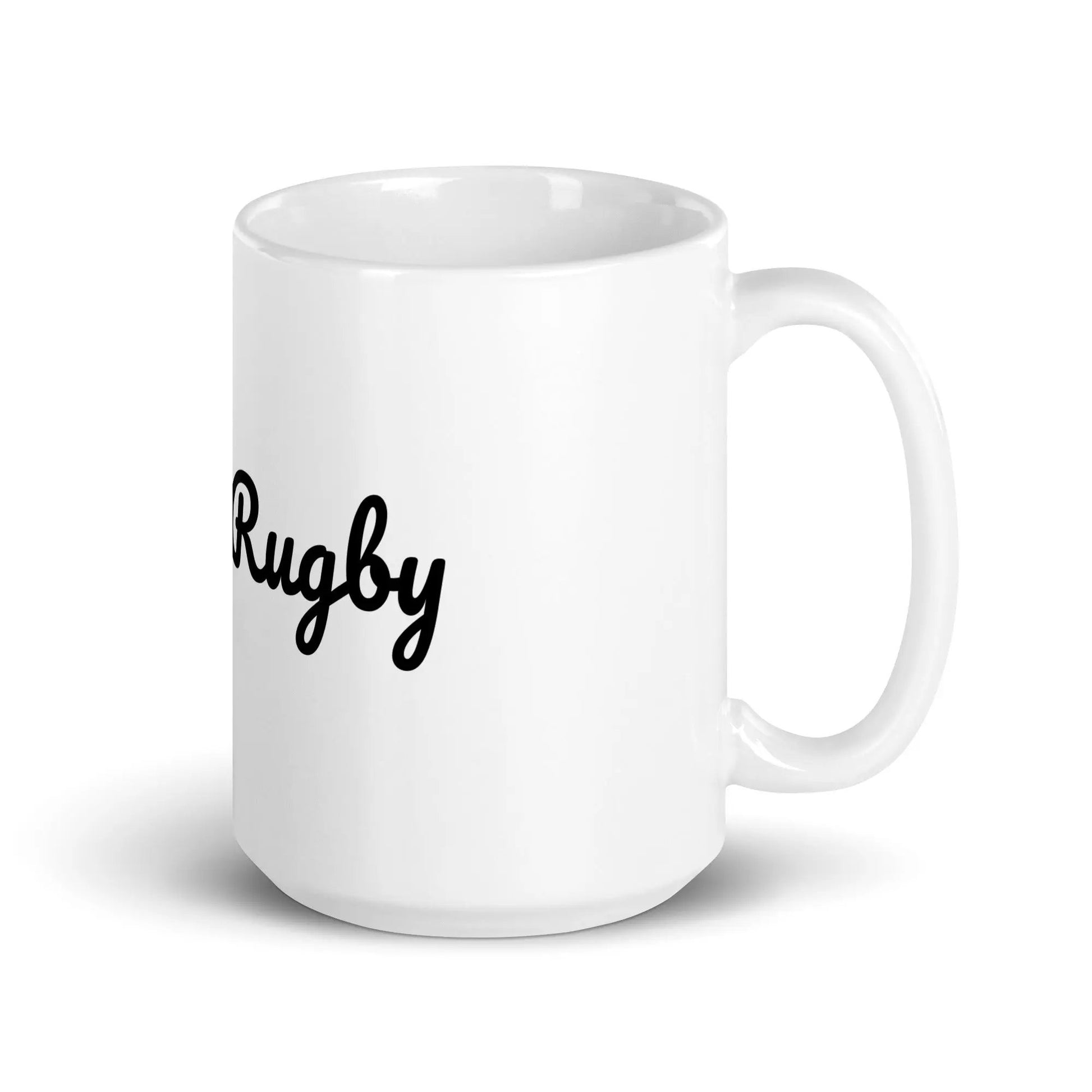 White glossy Rugby mug L2N2  15 oz