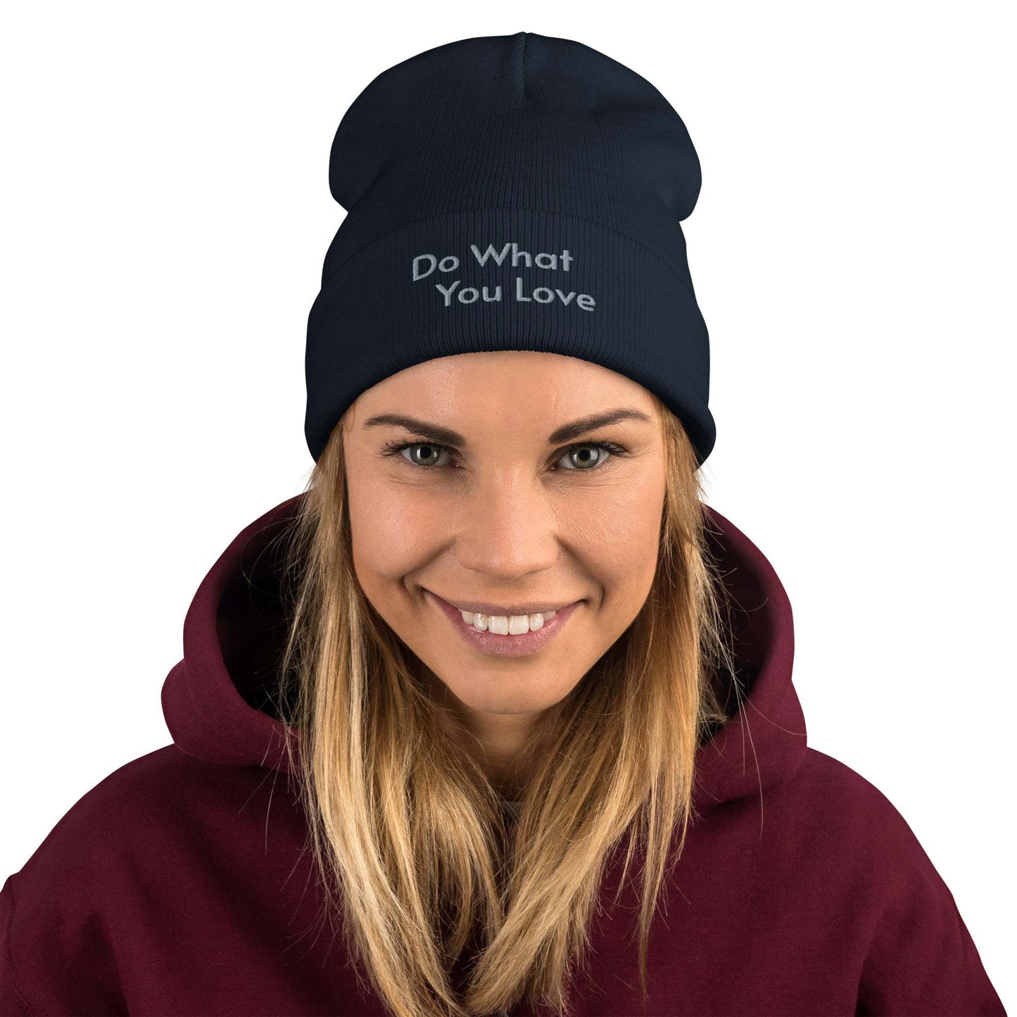 Embroidered beanie with snug fit in breathable cotton blend for warmth and style
