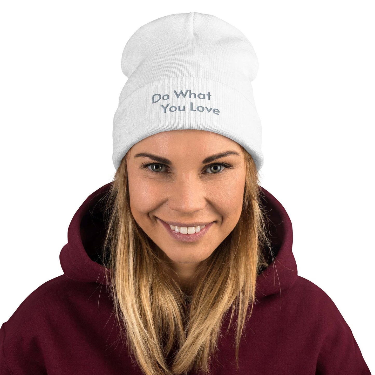 Embroidered beanie with snug fit made of breathable cotton blend textile