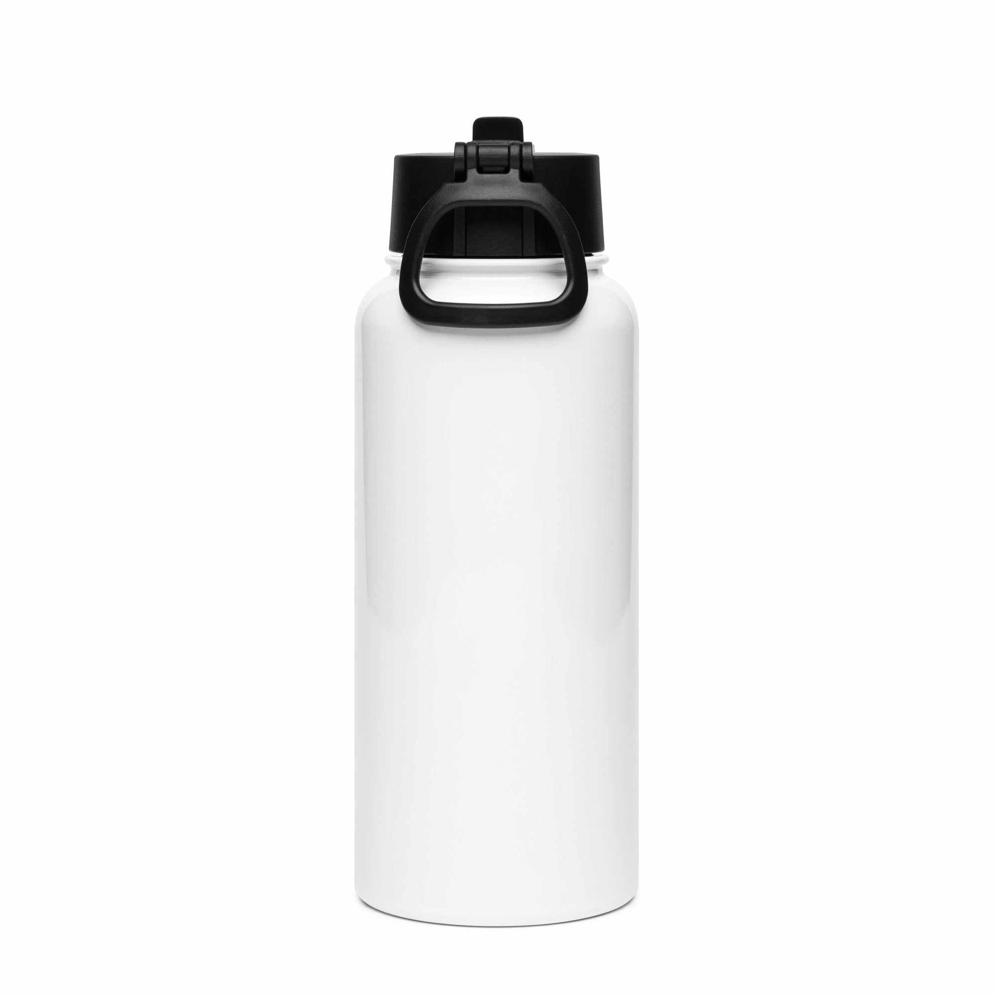32 oz stainless steel water bottle with foldable straw lid and rotating handle for easy carrying