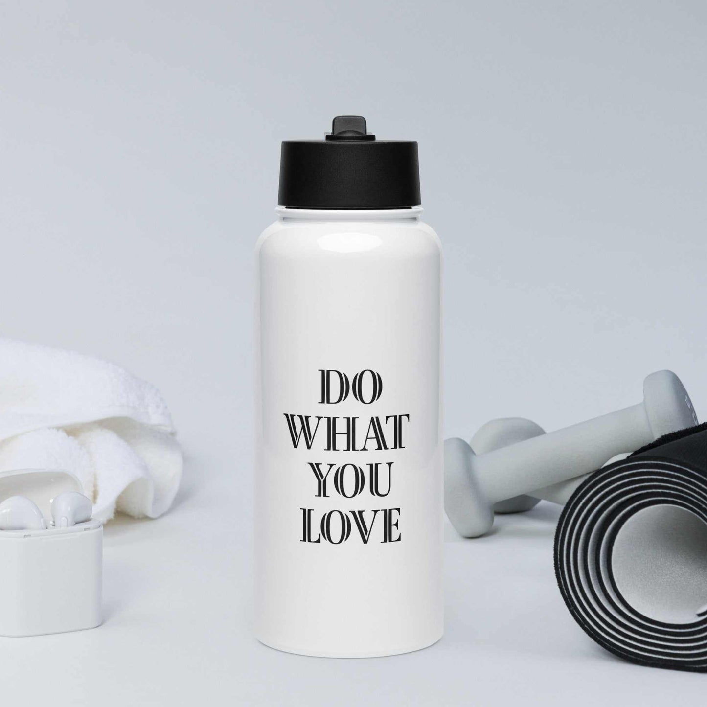 32 oz stainless steel water bottle with foldable straw lid and rotating handle