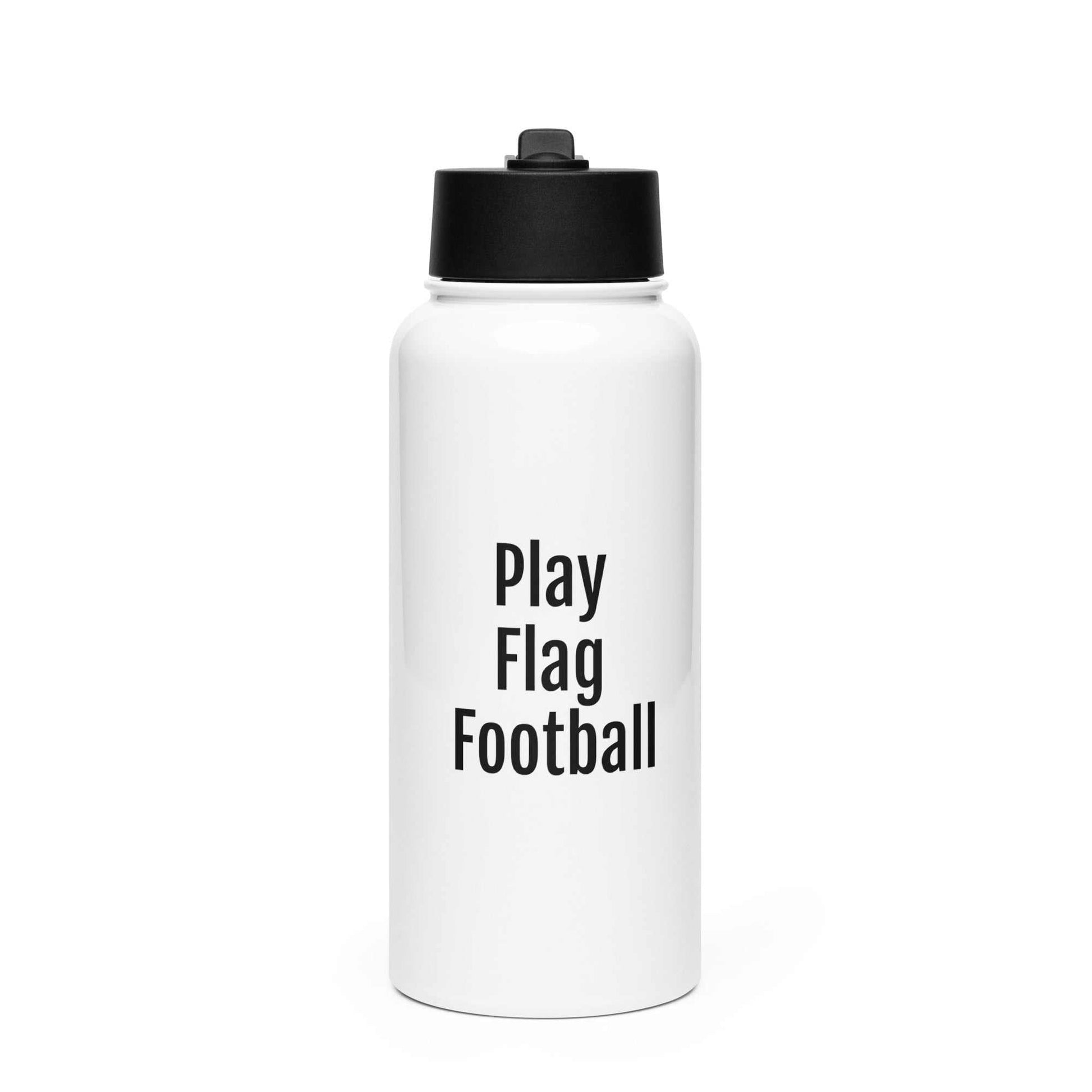 Stainless steel water bottle with foldable straw lid and rotating handle, 32 oz capacity, glossy finish