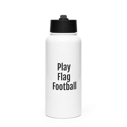 Stainless steel water bottle with foldable straw lid and rotating handle, 32 oz capacity, glossy finish