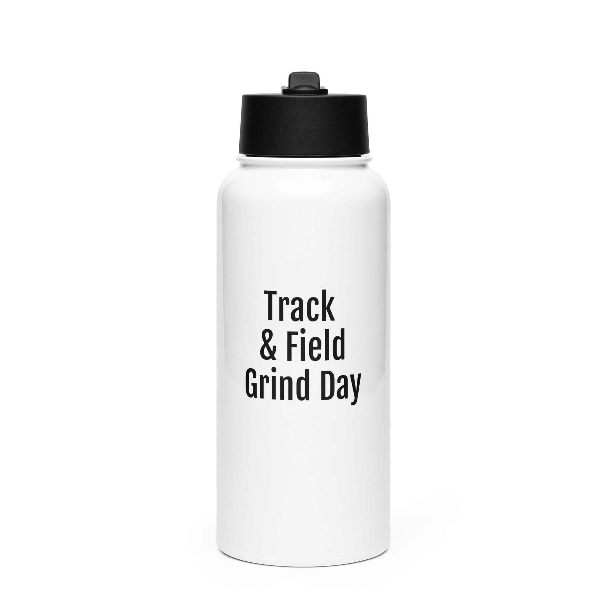 32 oz stainless steel water bottle with foldable straw lid and rotating handle for easy carrying
