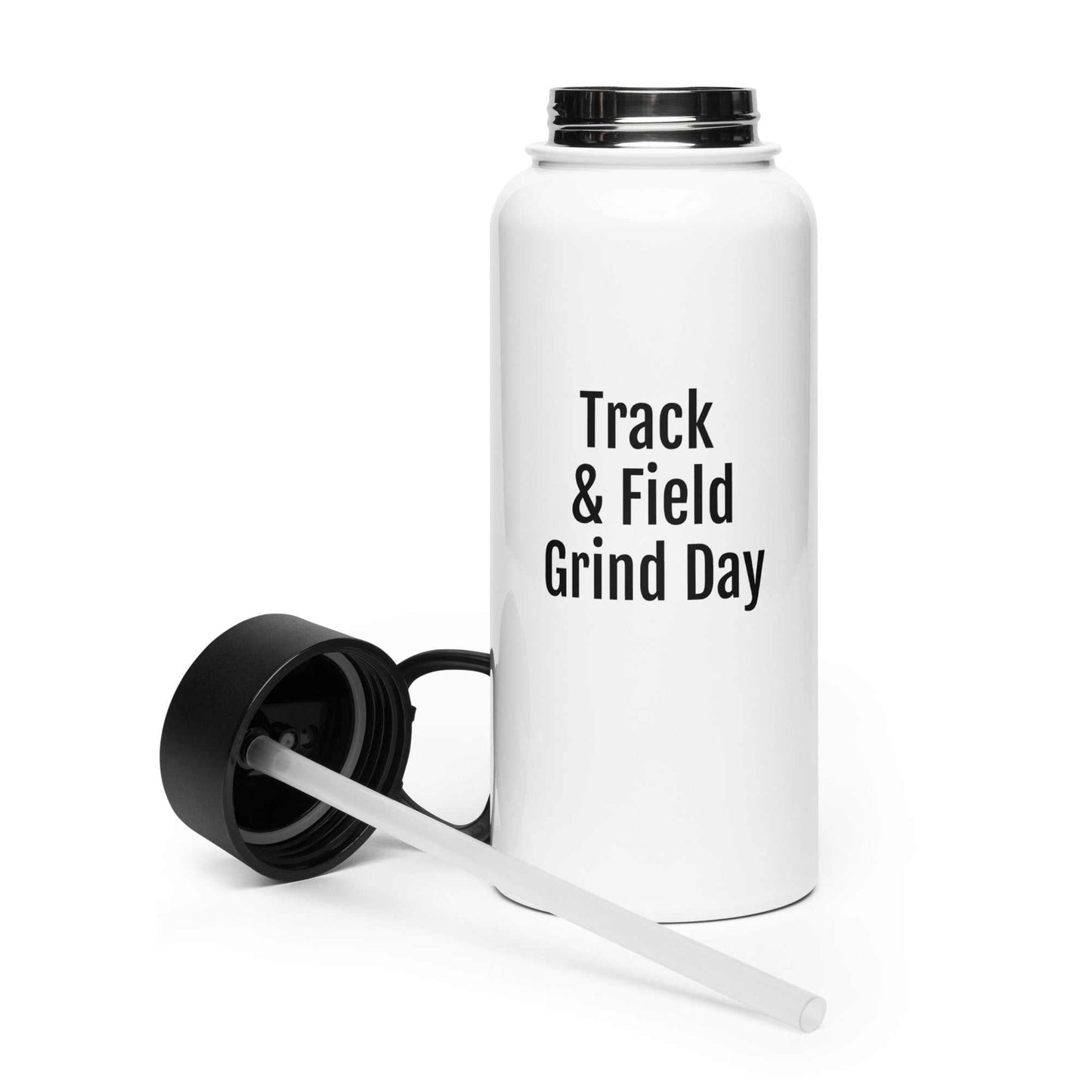32 oz stainless steel water bottle with foldable straw lid and rotating handle for easy carrying