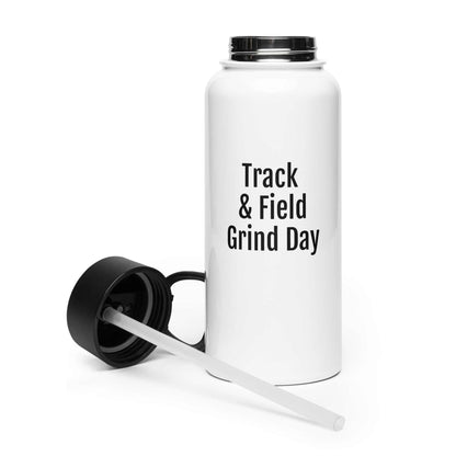 32 oz stainless steel water bottle with foldable straw lid and rotating handle for easy carrying