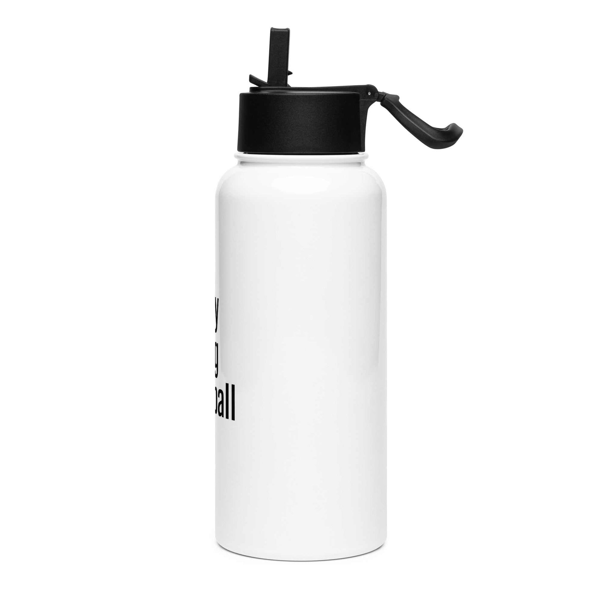 32 oz stainless steel water bottle with spill-proof foldable straw lid and rotating handle for easy carrying