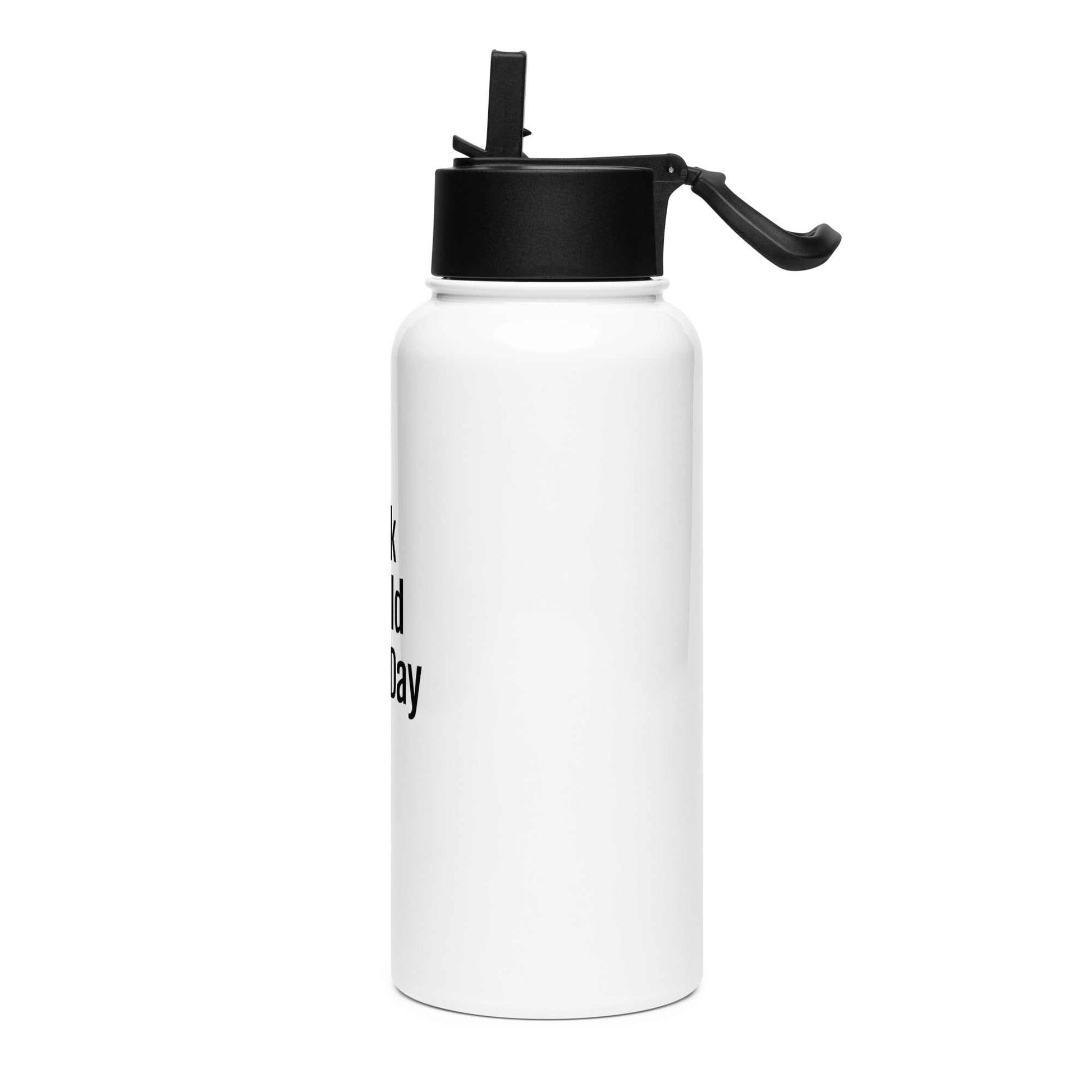 32 oz stainless steel water bottle with foldable straw lid, rotating handle, and vacuum insulation
