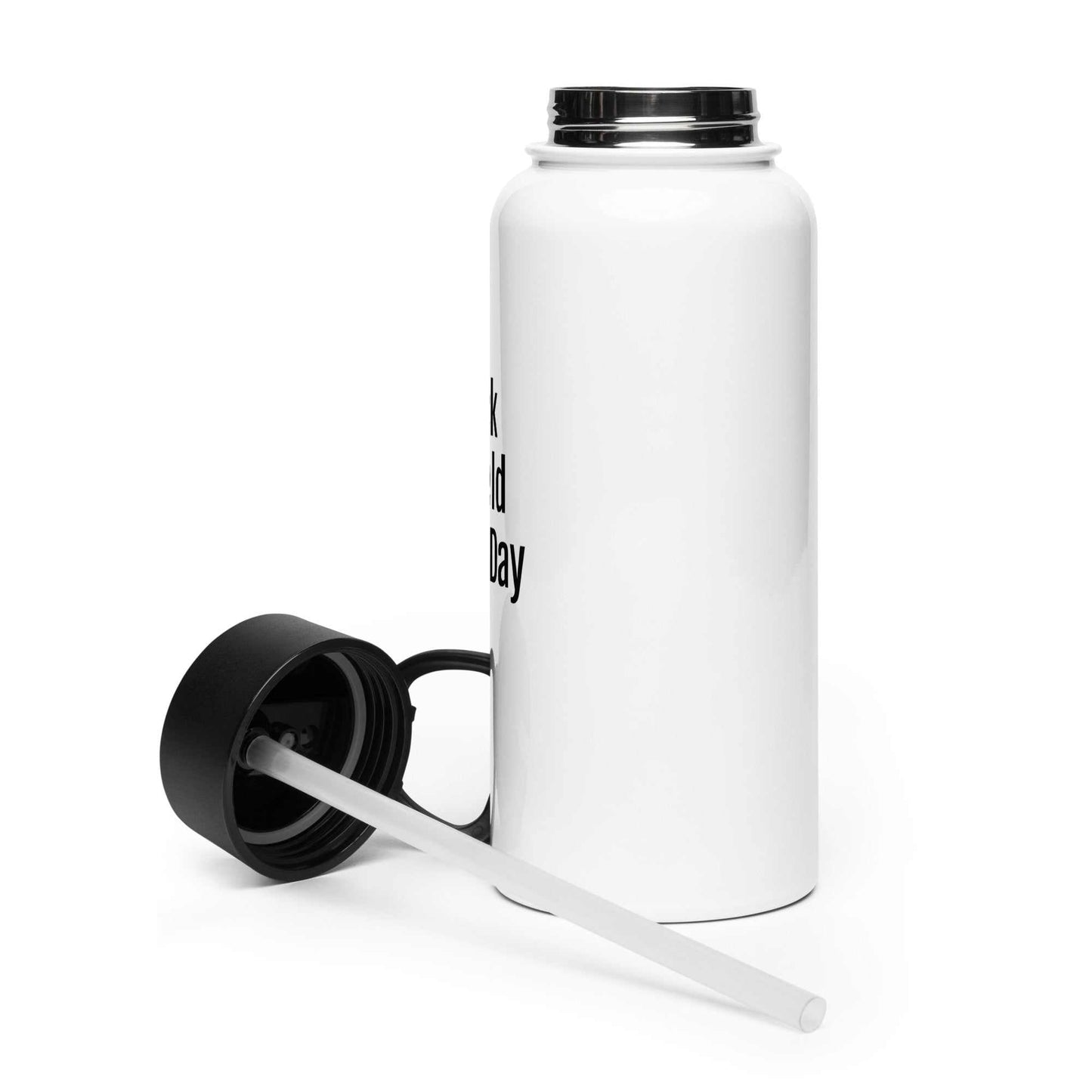32 oz stainless steel water bottle with foldable straw lid and rotating handle for easy carrying