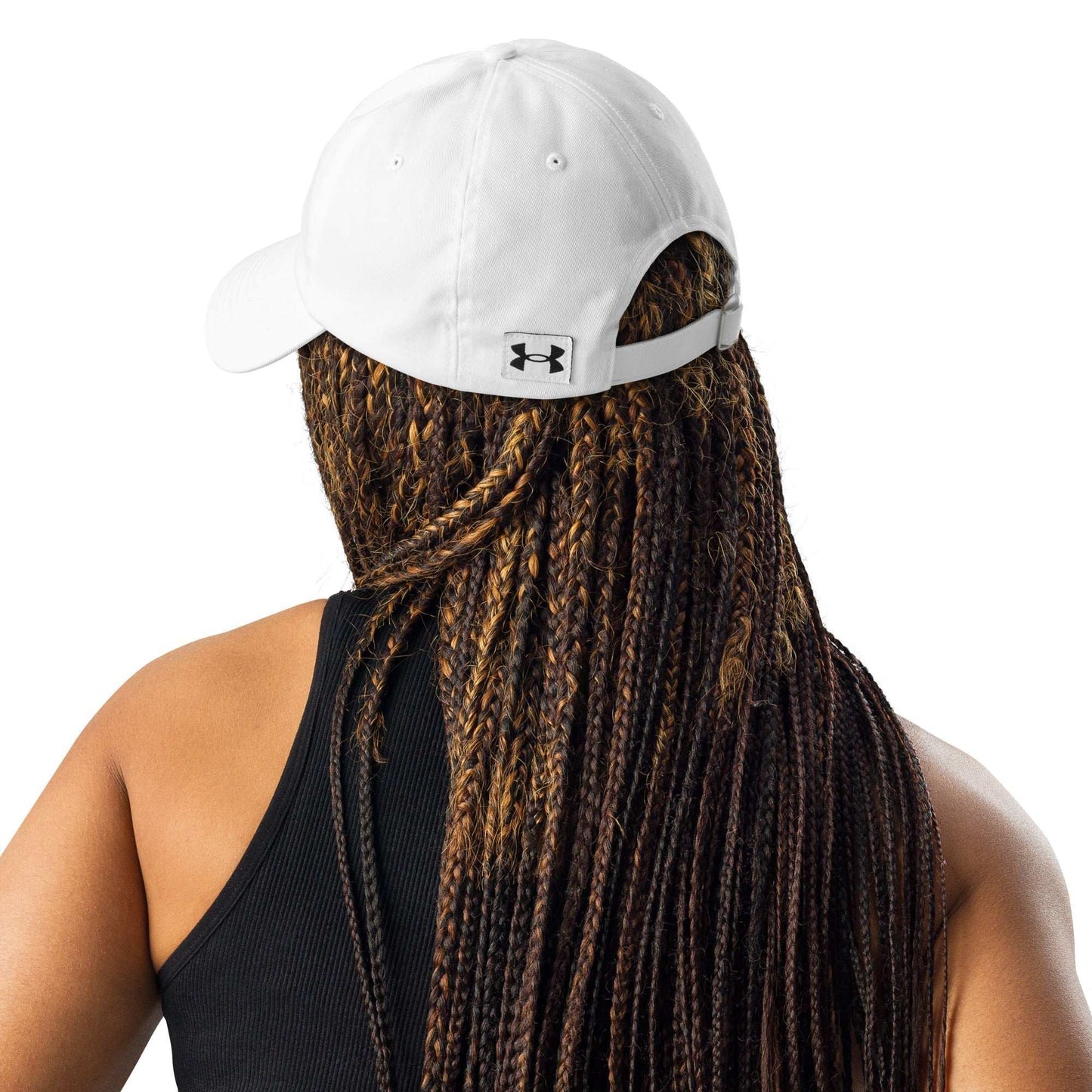 Under Armour® dad hat with HeatGear® sweatband, embroidered logo, adjustable strap, and curved visor for track and field